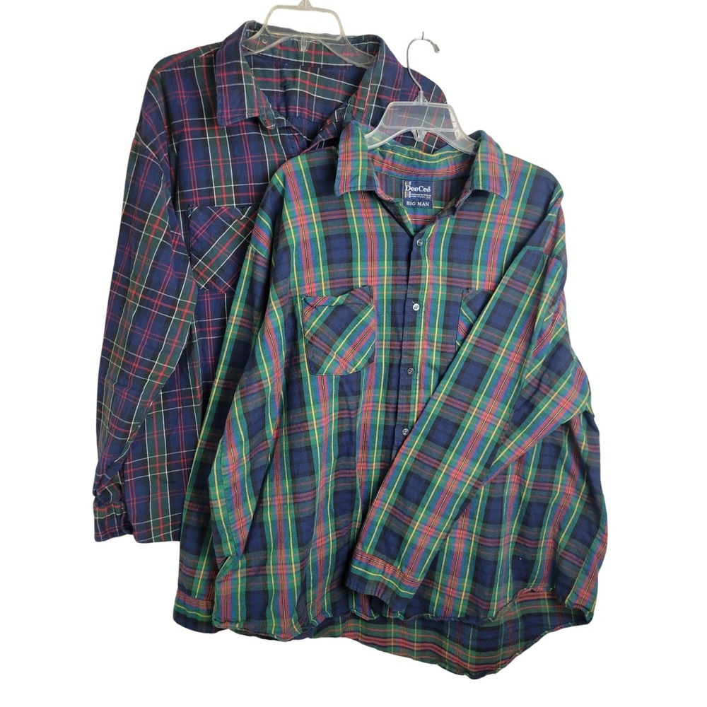 Vtg DeeCee Flannel Shirt Lot of 2 Plaid Big Man Workwear Multicolor‎ Mens 3X 2pc